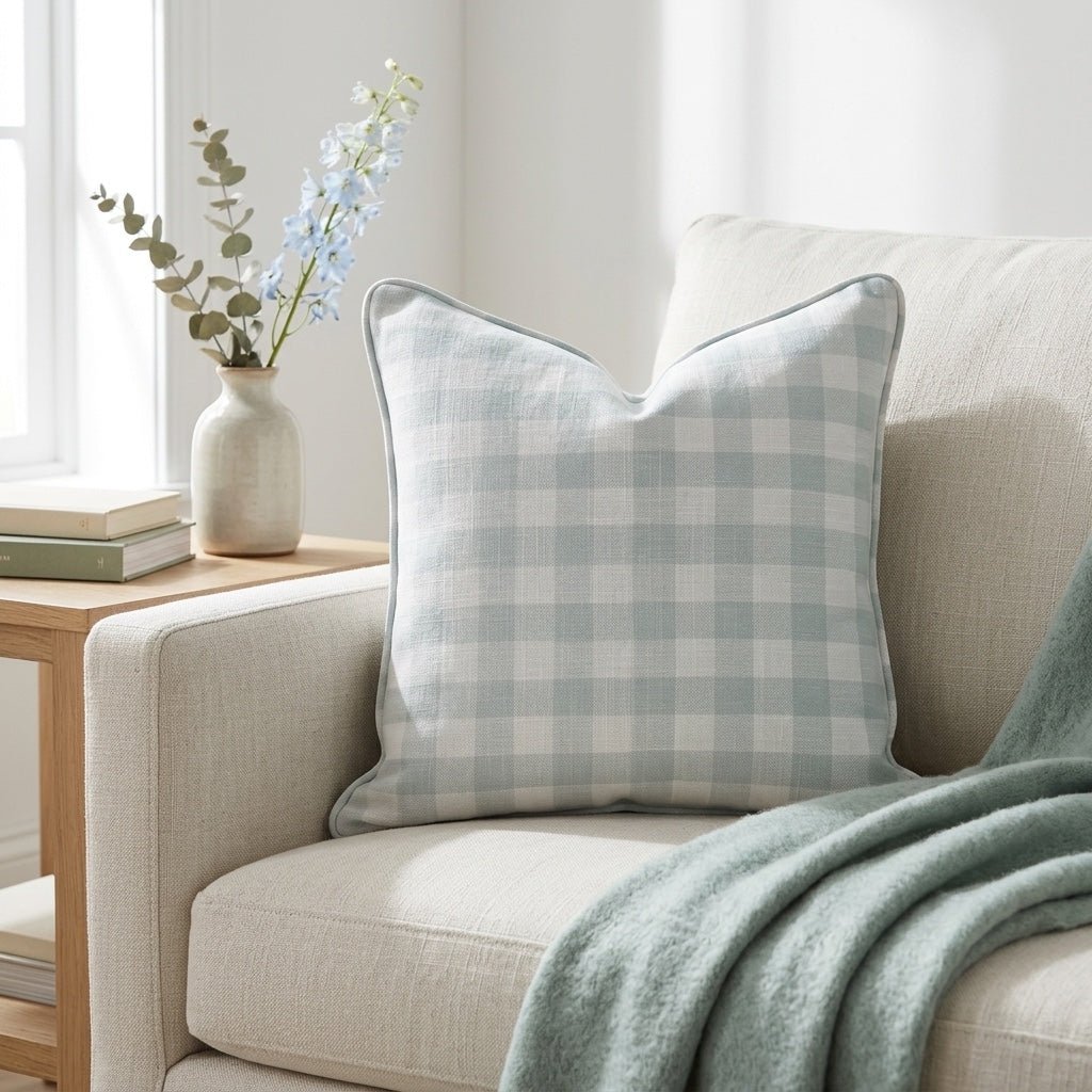 Mint To Be Sage Gingham Throw Pillow - Lemon Park