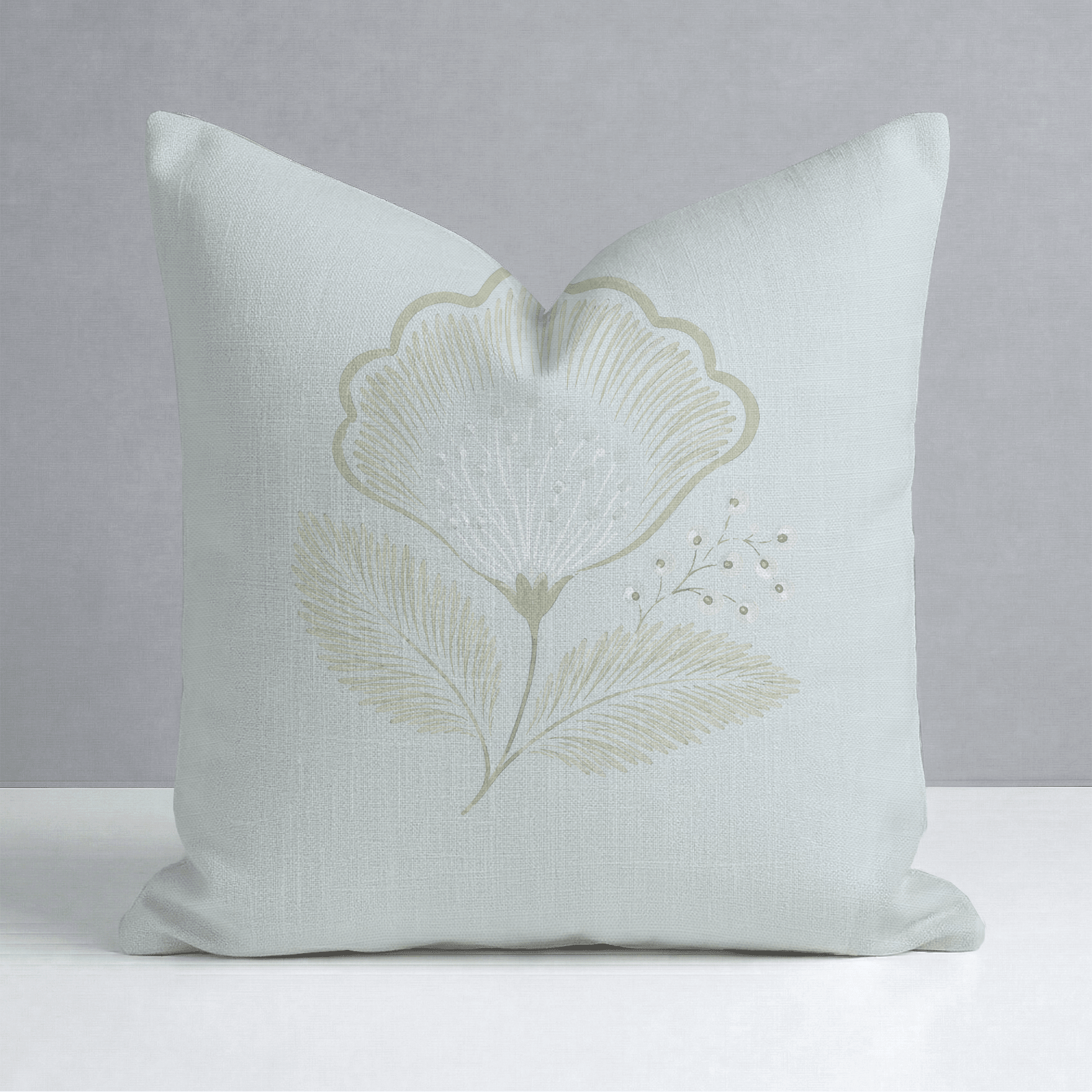 Mint To Be Sage Scalloped Bloom Throw Pillow - Lemon Park