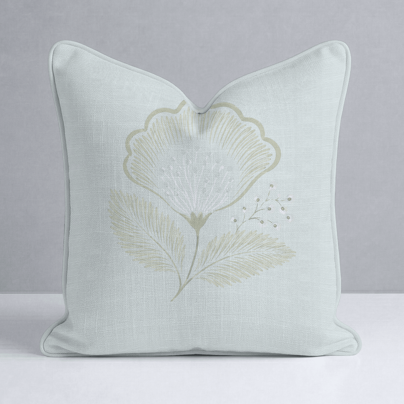 Mint To Be Sage Scalloped Bloom Throw Pillow - Lemon Park