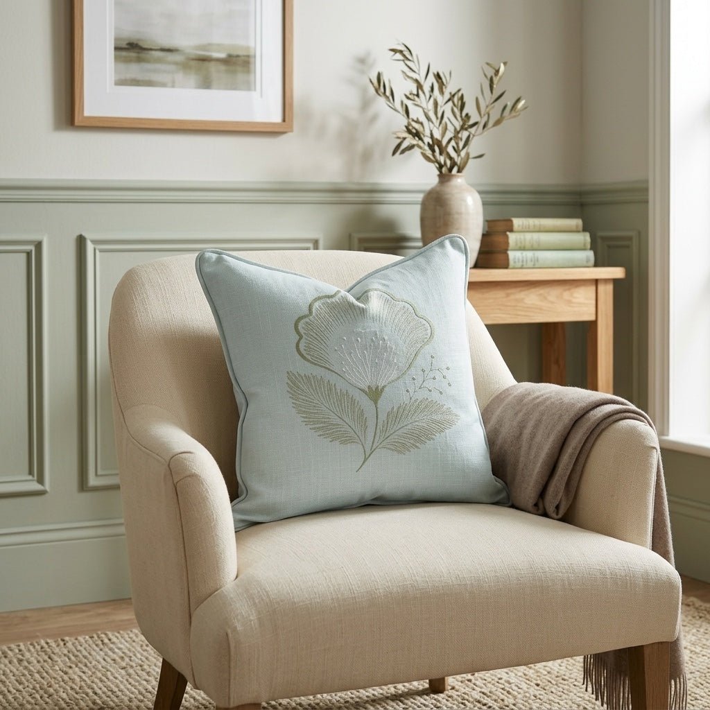 Mint To Be Sage Scalloped Bloom Throw Pillow - Lemon Park