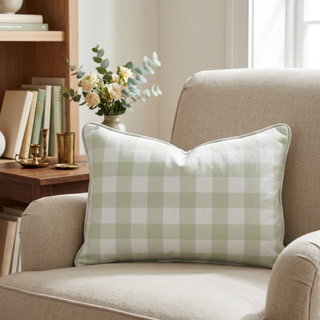 Mint To Be Soft Mint Gingham Throw Pillow - Lemon Park