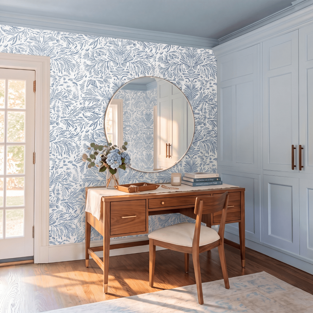 Miss Magnolia Blue Faux Grasscloth Wallpaper - Lemon Park