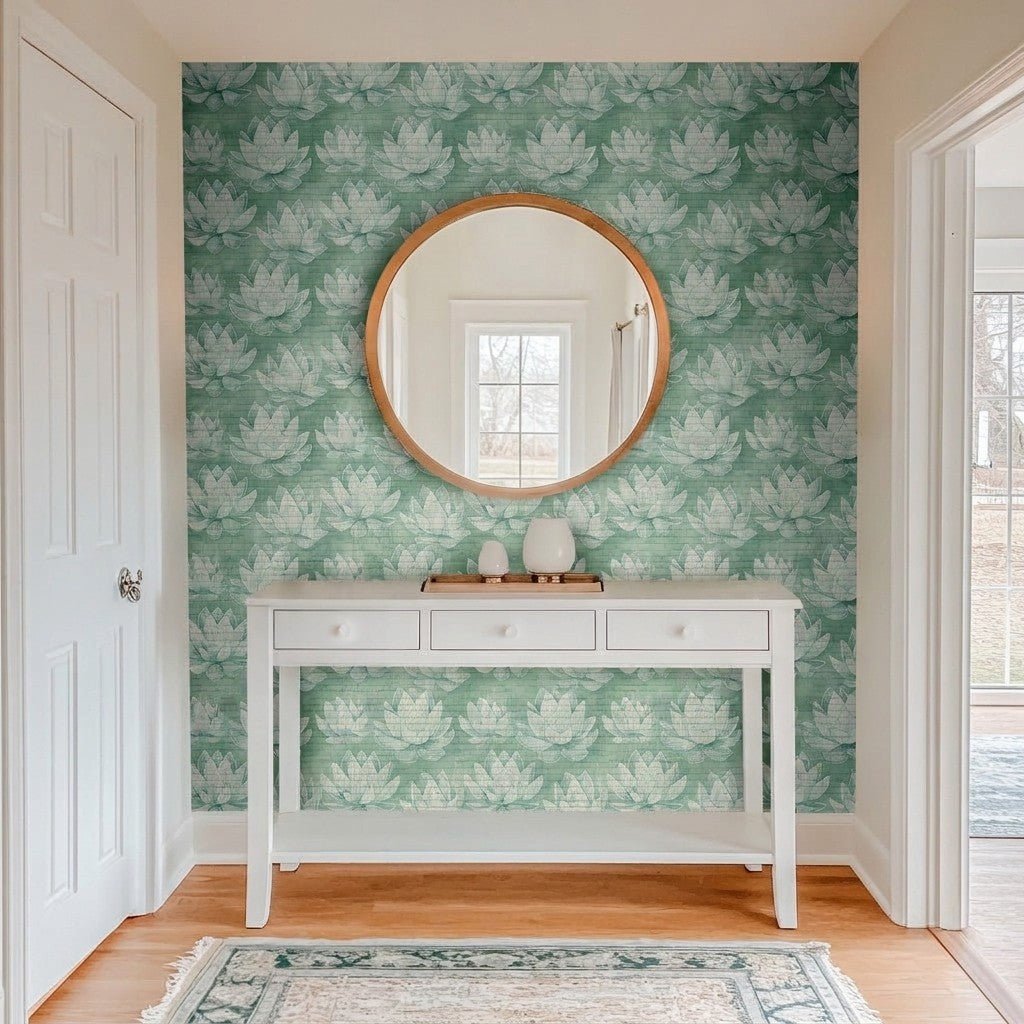Misty Bloom Faux Grasscloth Wallpaper - Lemon Park