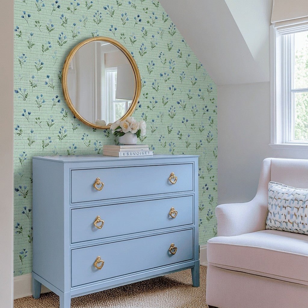 Misty Flora Faux Grasscloth Wallpaper - Lemon Park