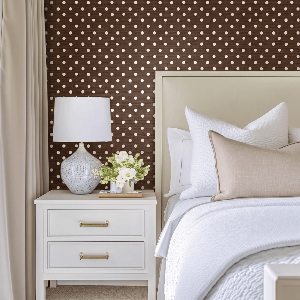 Mocha Dot Faux Grasscloth Wallpaper - Lemon Park