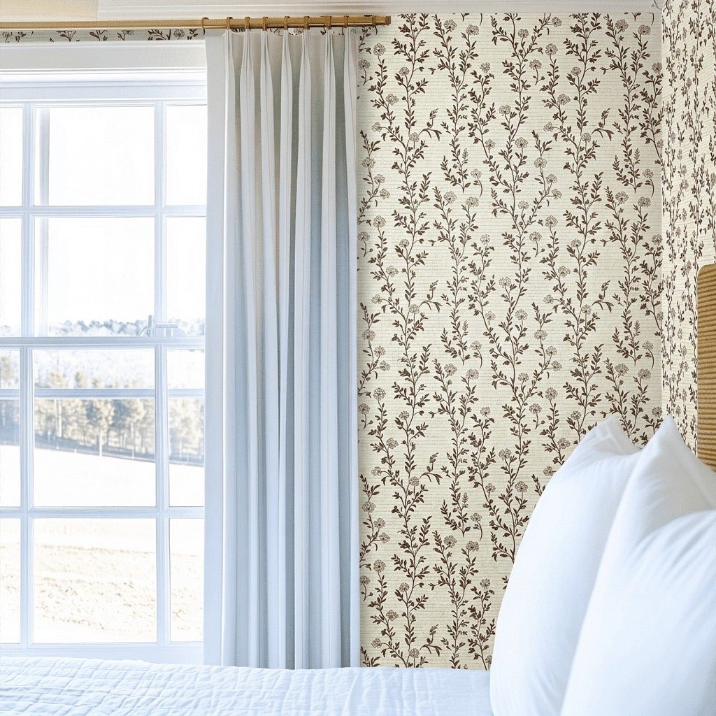 Mocha Vine Faux Grasscloth Wallpaper - Lemon Park
