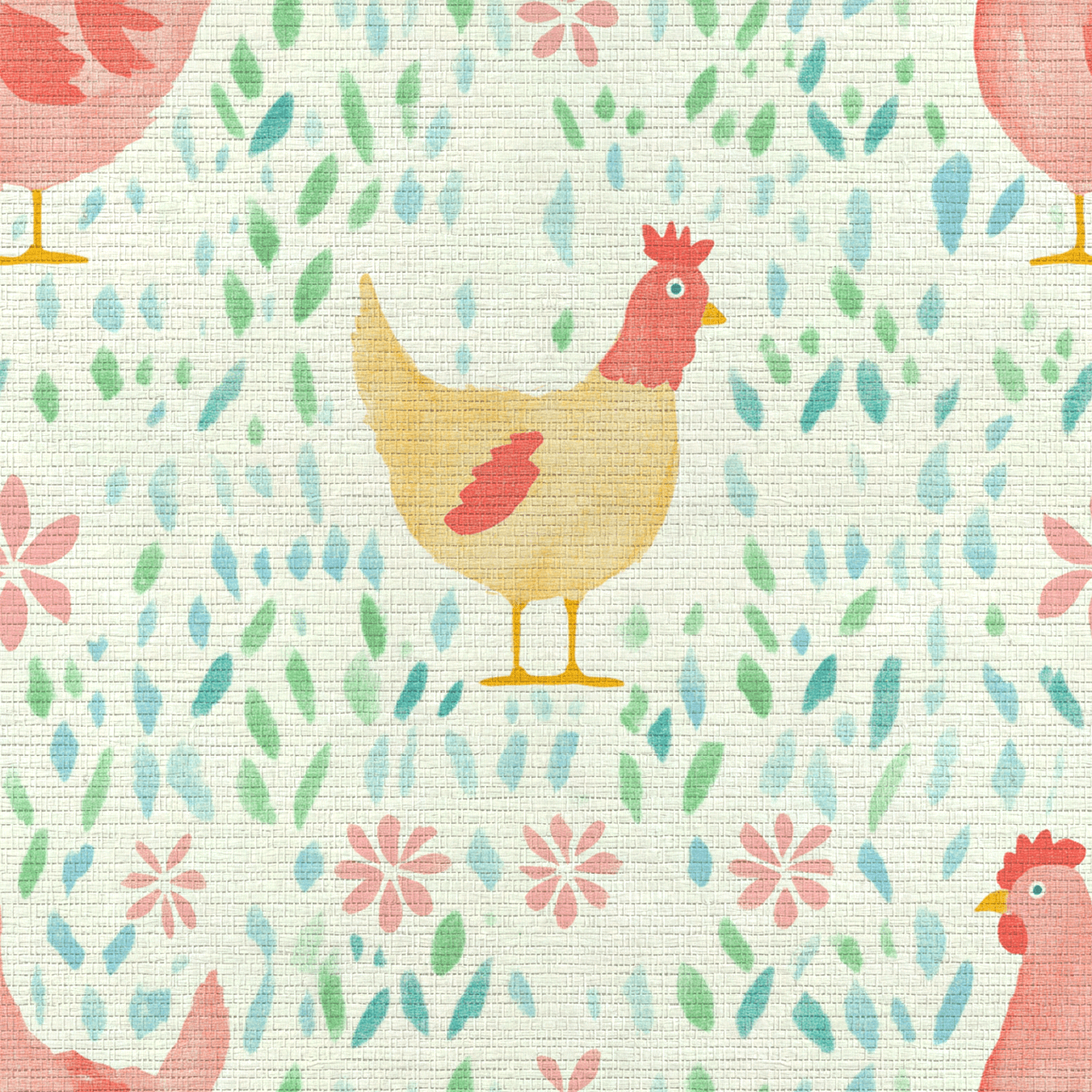 Mother Hen Faux Grasscloth Wallpaper - Lemon Park