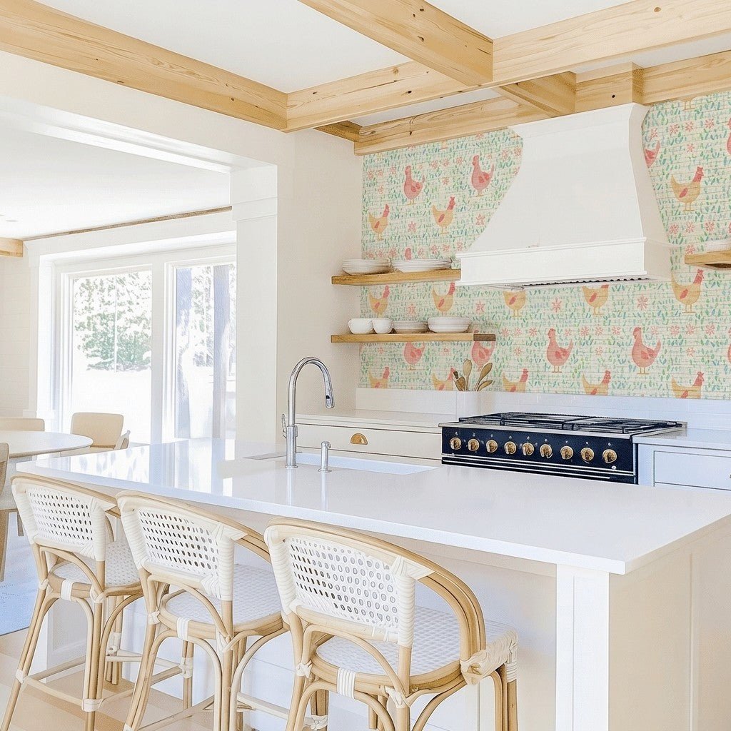 Mother Hen Faux Grasscloth Wallpaper - Lemon Park