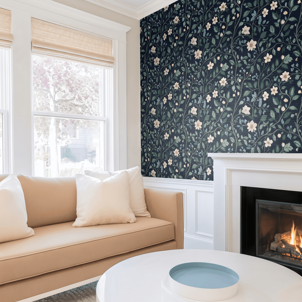 Navy Faux Grasscloth Wallpaper - Lemon Park
