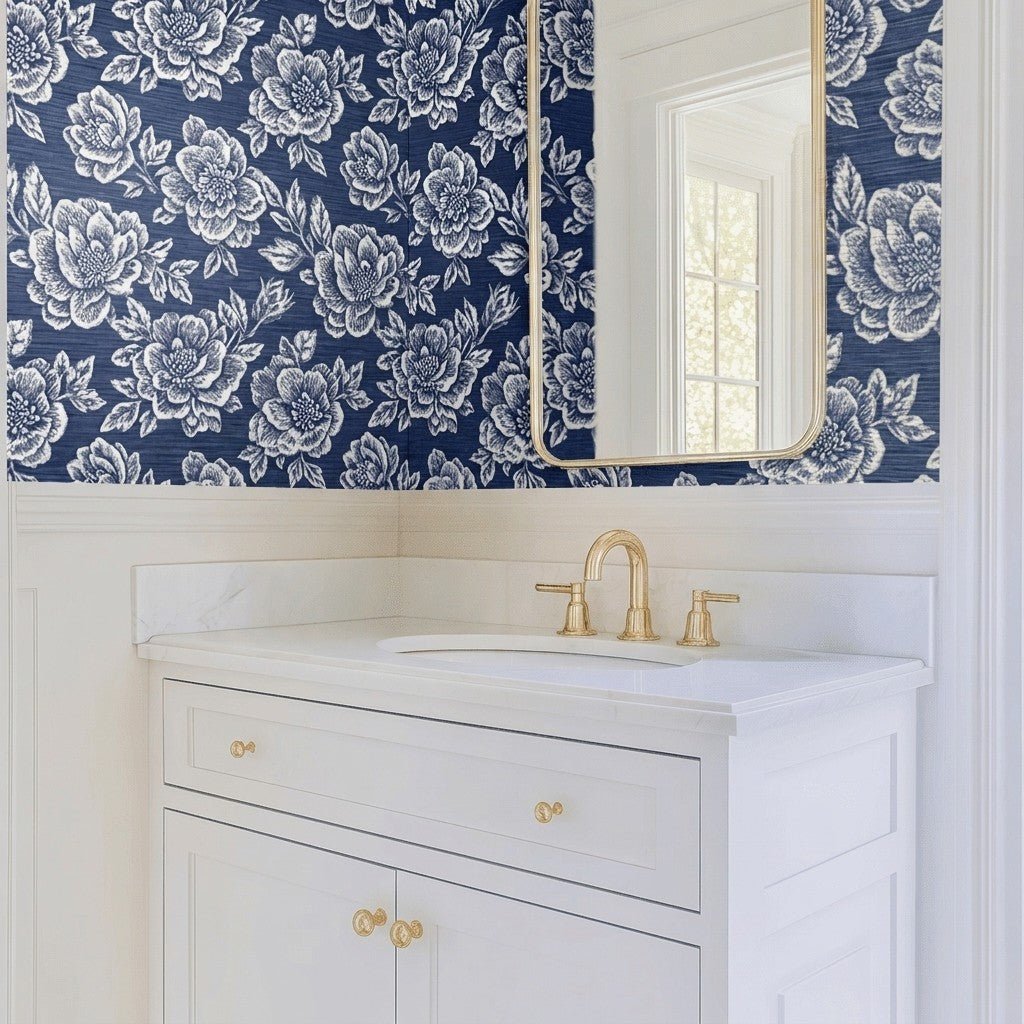 Navy Night Faux Grasscloth Wallpaper - Lemon Park