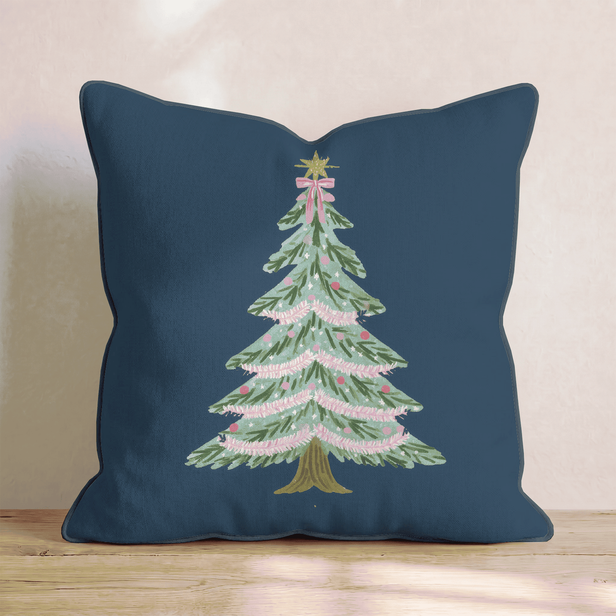 Navy Tinsel Tree Throw Pillow - Lemon Park