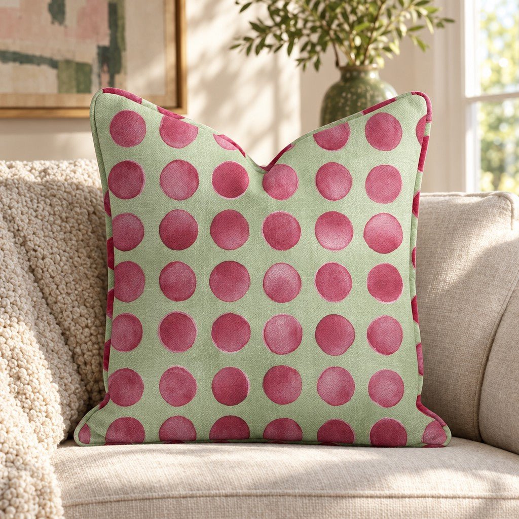 Olive and Burgundy Polka Throw Pillow - Lemon Park