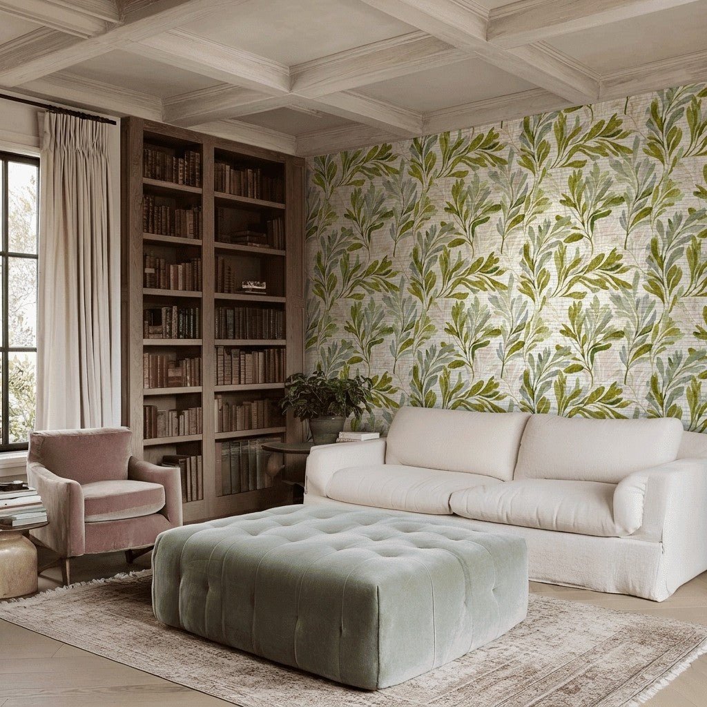 Olive Canopy Faux Grasscloth Wallpaper - Lemon Park