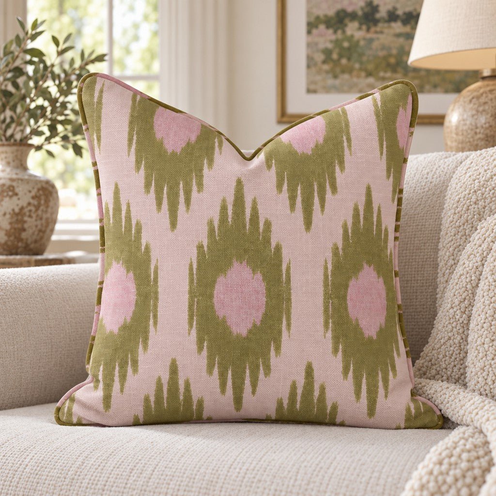 Olive Grove Ikat Throw Pillow - Lemon Park