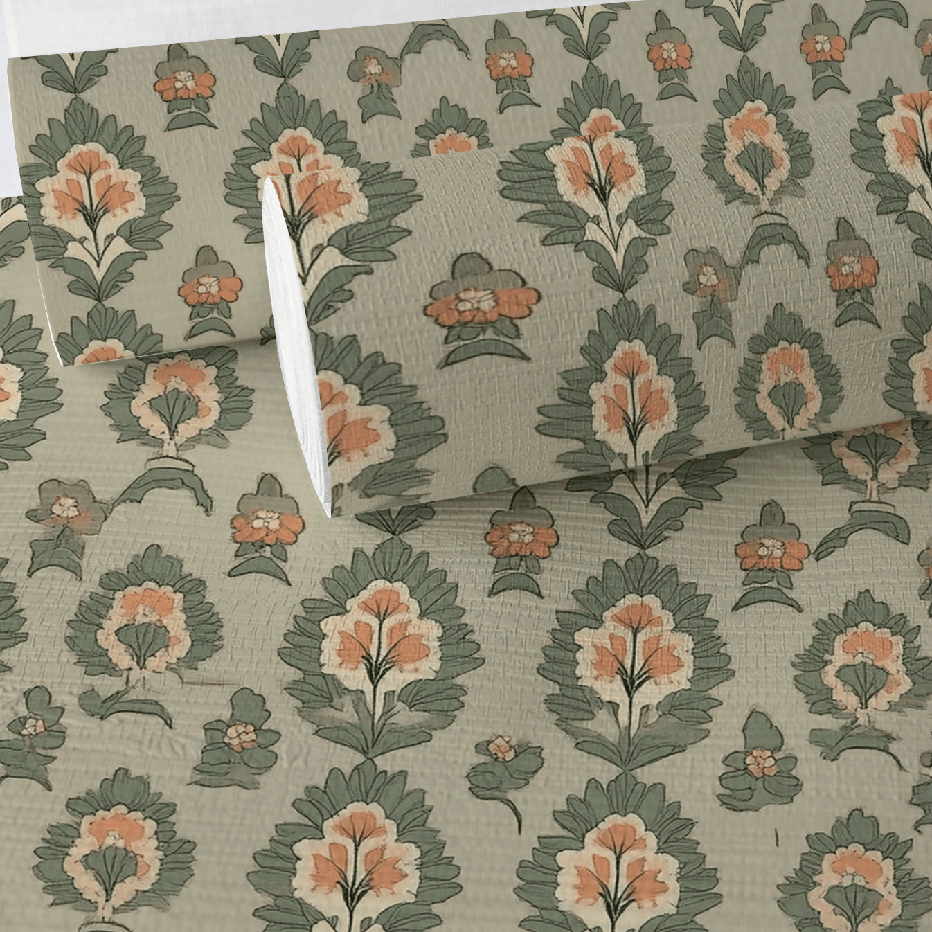 Olive & Peach Faux Grasscloth Wallpaper - Lemon Park