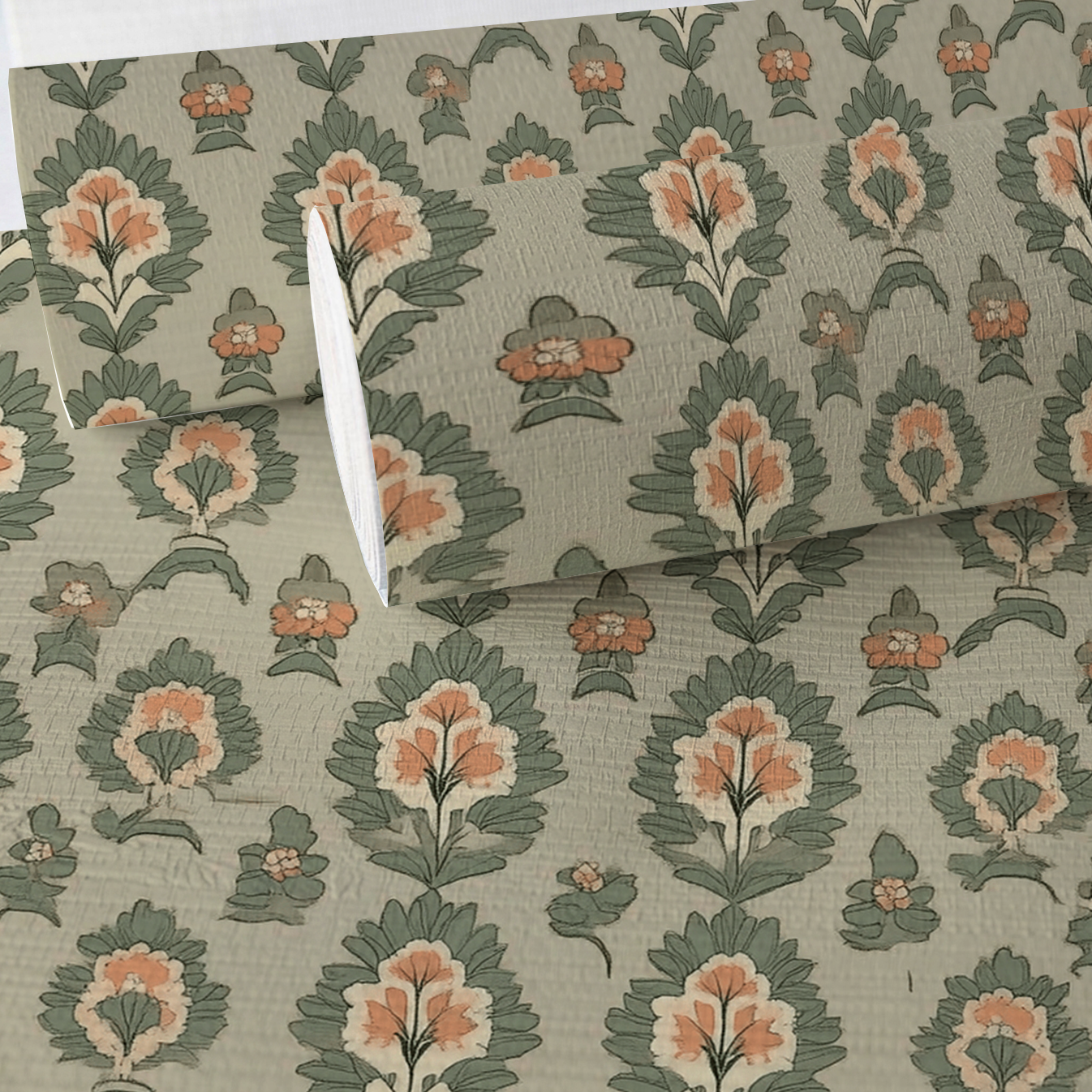 Olive & Peach Faux Grasscloth Wallpaper