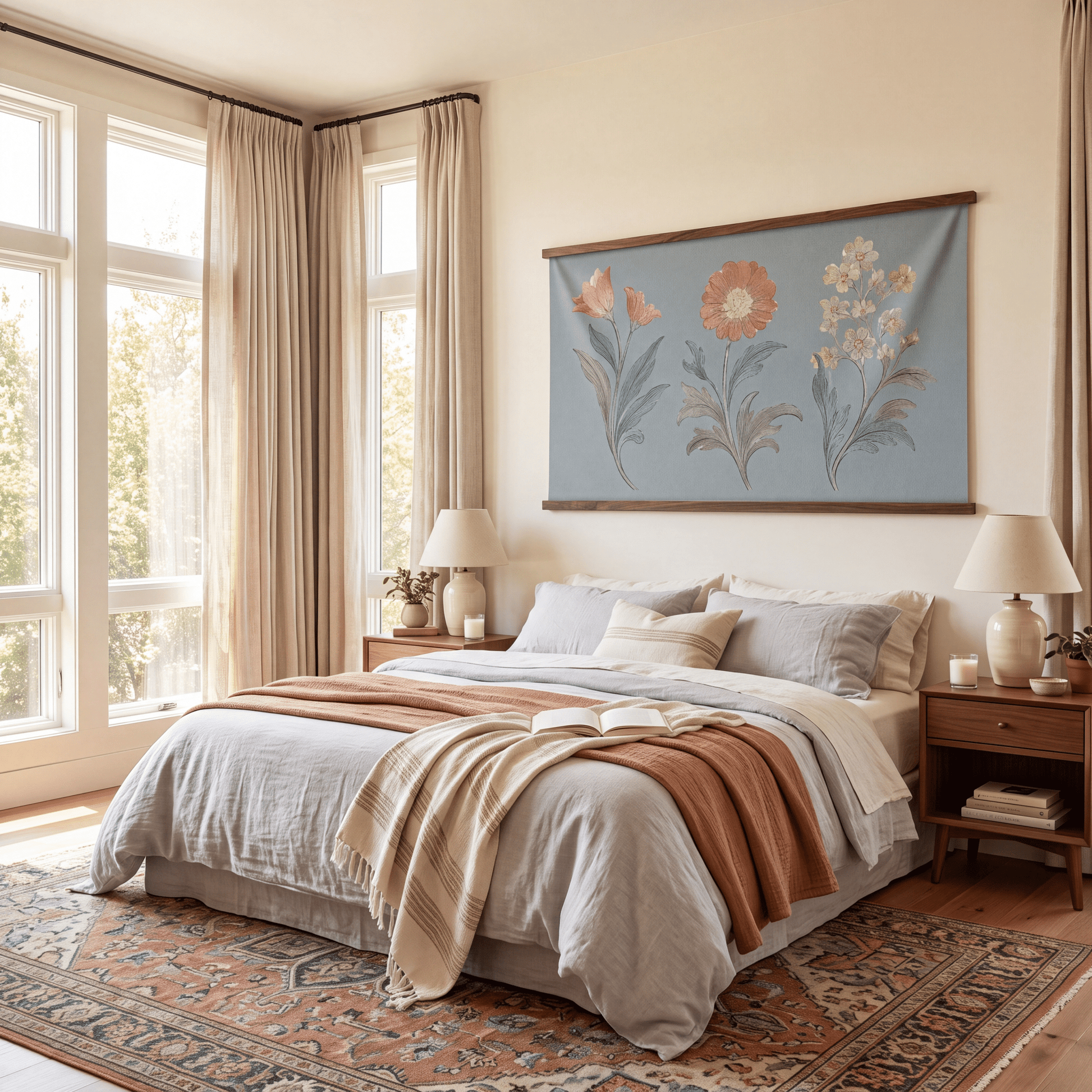 Orange County Cool Grey Botanical Study - Tapestry - Lemon Park