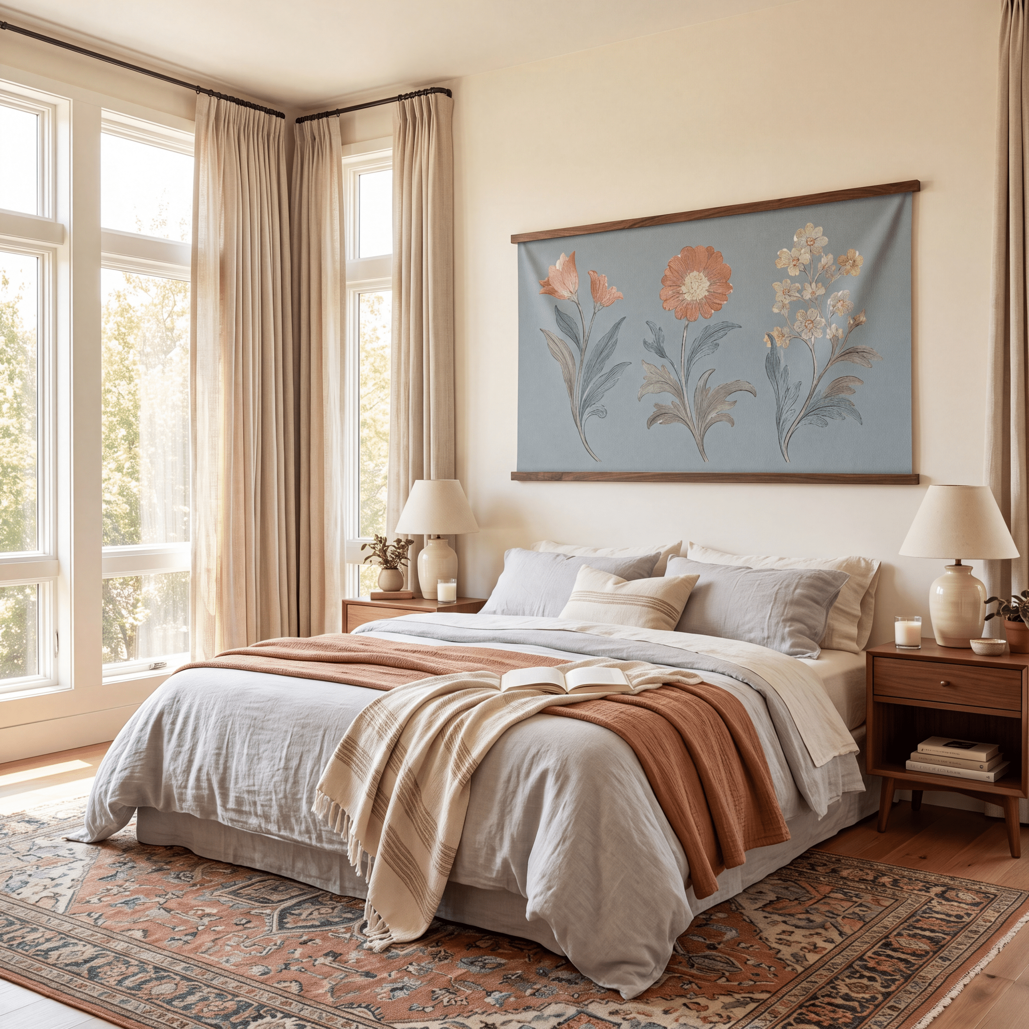 Orange County Cool Grey Botanical Study - Tapestry - Lemon Park