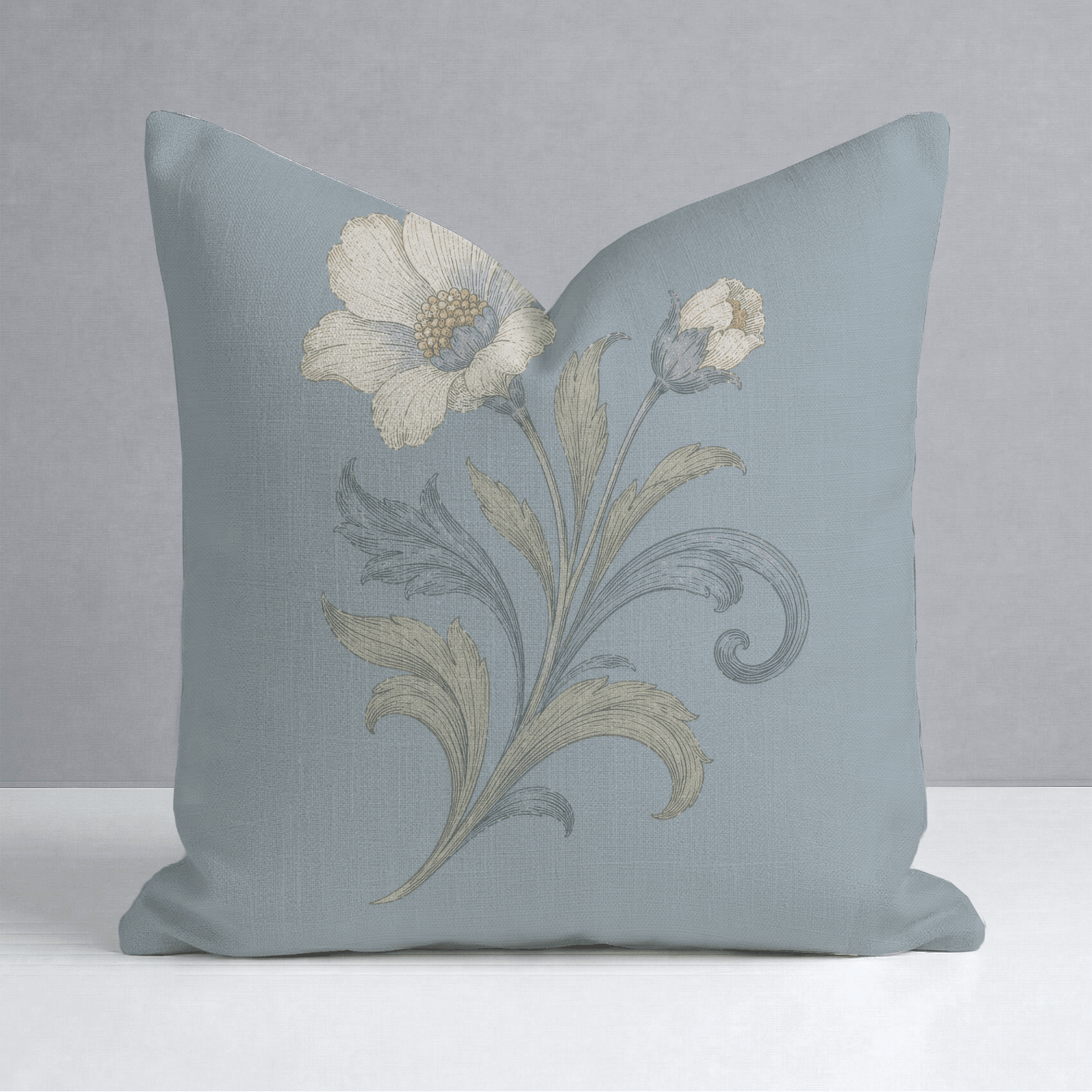 Orange County Cool Grey Botanicals Throw Pillow - Lemon Park