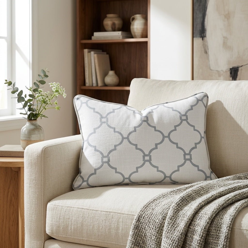 Orange County Cool Grey Trellis Throw Pillow - Lemon Park