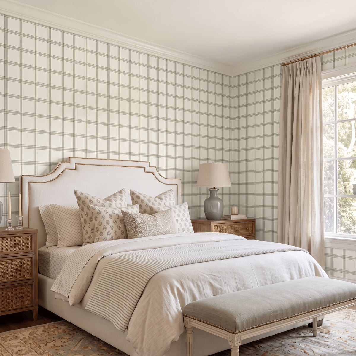 Orange County Olive Plaid Wallpaper - Lemon Park