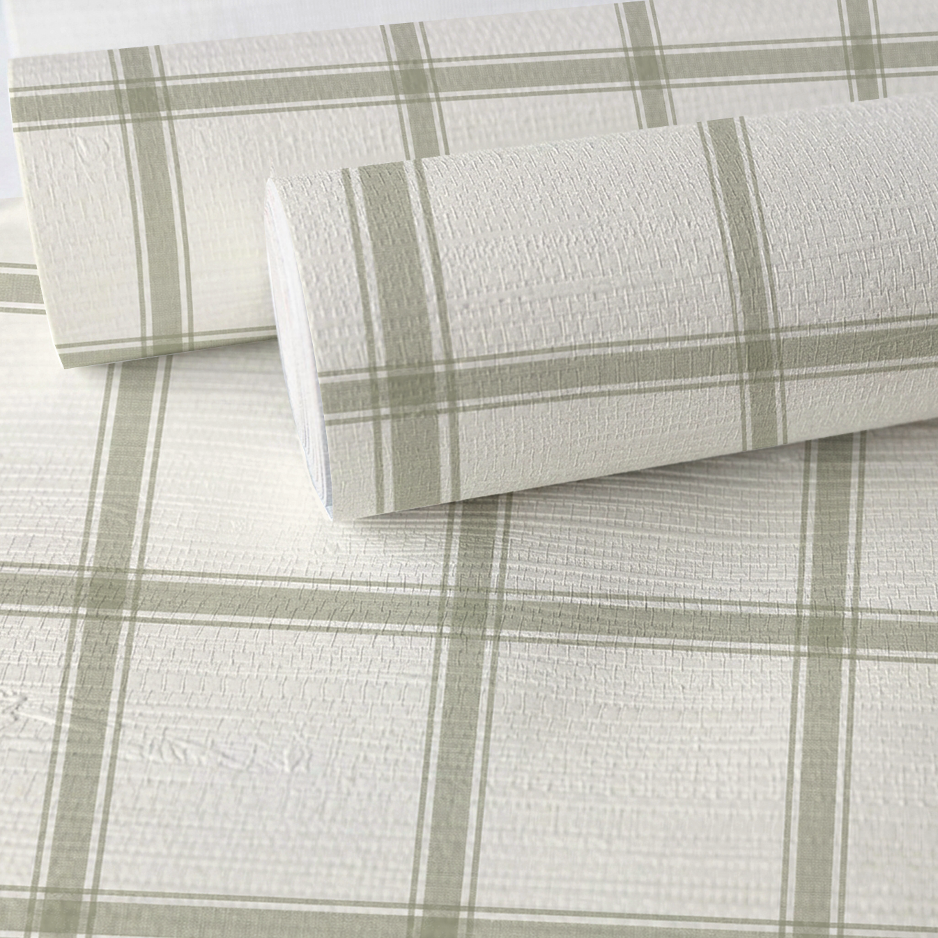 Orange County Olive Plaid Faux Grasscloth Wallpaper