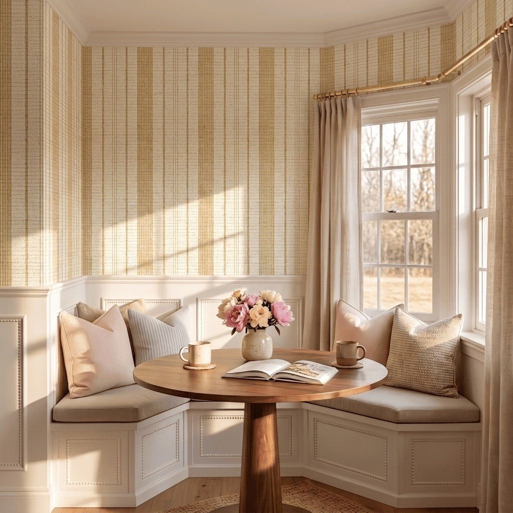 Orange County Pavlova Stripes Faux Grasscloth Wallpaper - Lemon Park