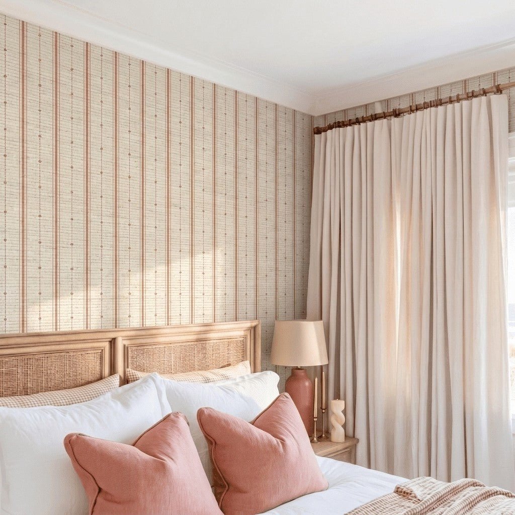 Orange County Terracotta Stripes Faux Grasscloth Wallpaper - Lemon Park