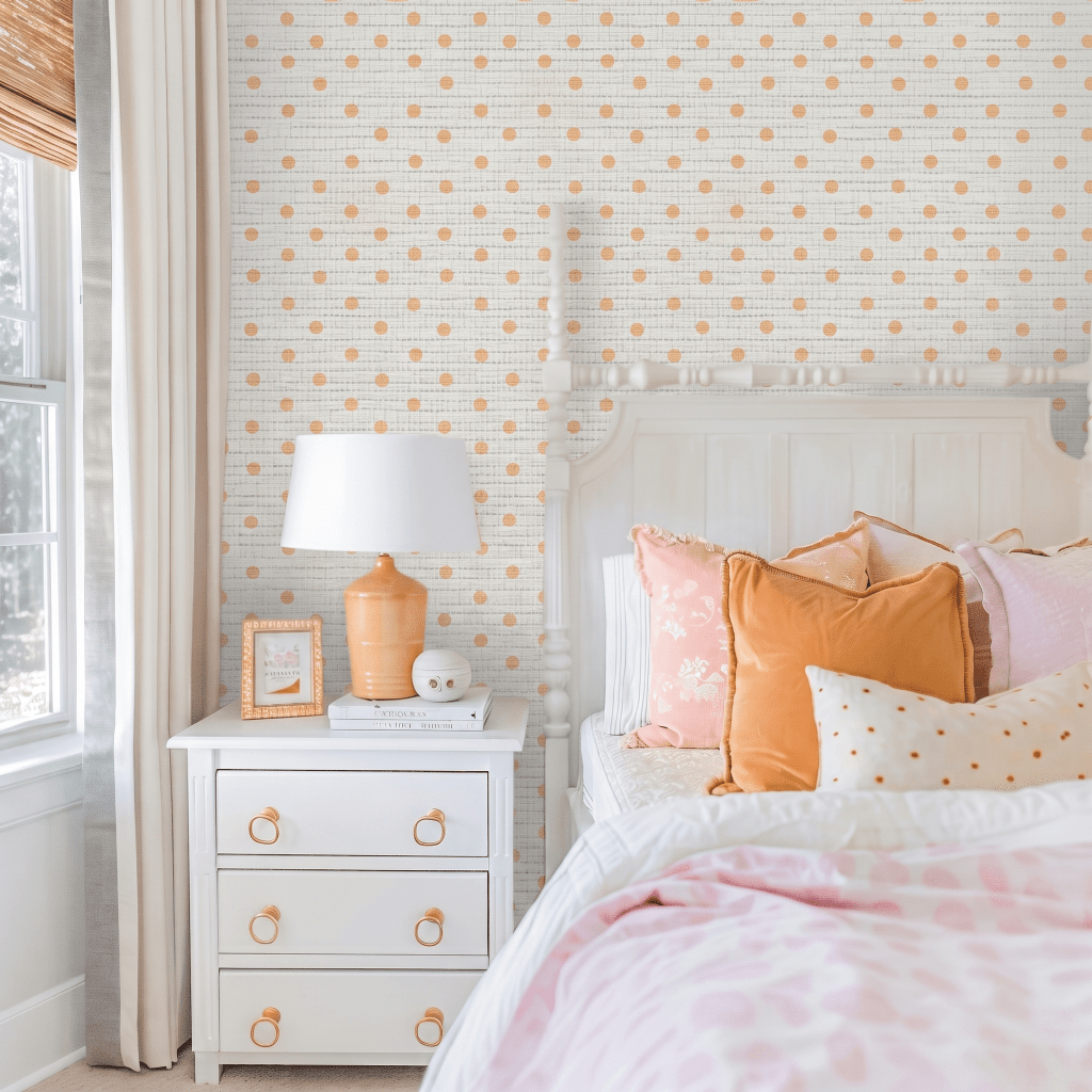 Orange Hannah Faux Grasscloth Wallpaper - Lemon Park