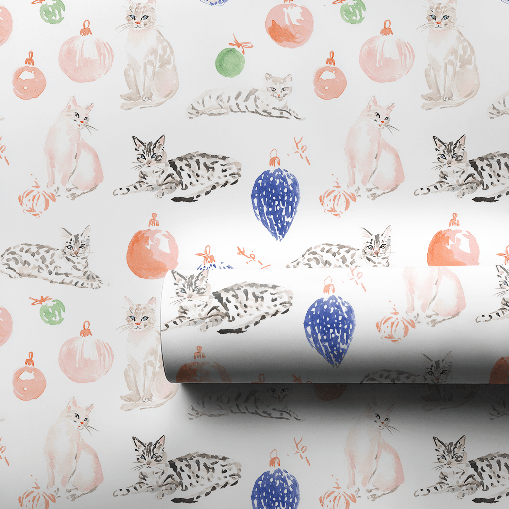 Ornaments and Cats - Wrapping Paper - Lemon Park