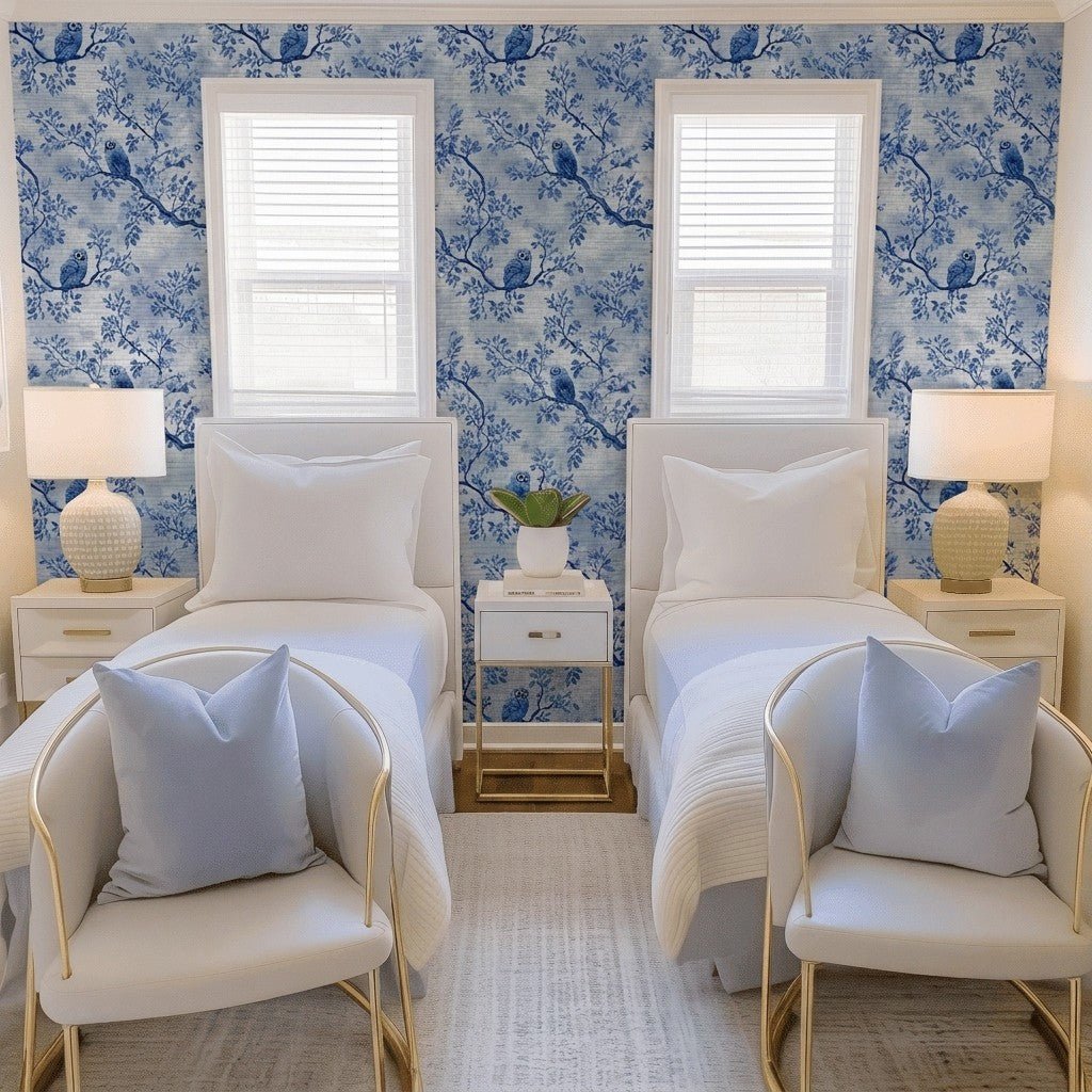 Owl at Dusk Faux Grasscloth Wallpaper - Lemon Park