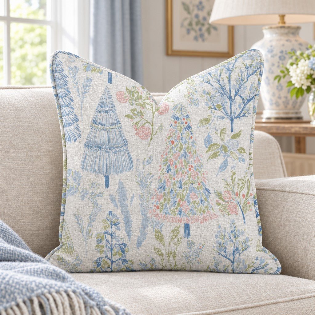 Painted Garden Christmas Throw Pillow - Lemon Park