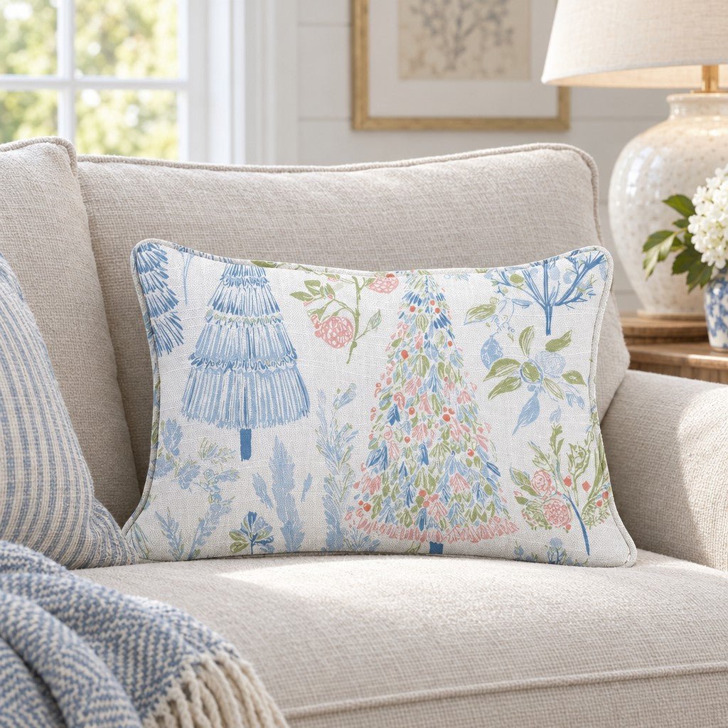 Painted Garden Christmas Throw Pillow - Lemon Park