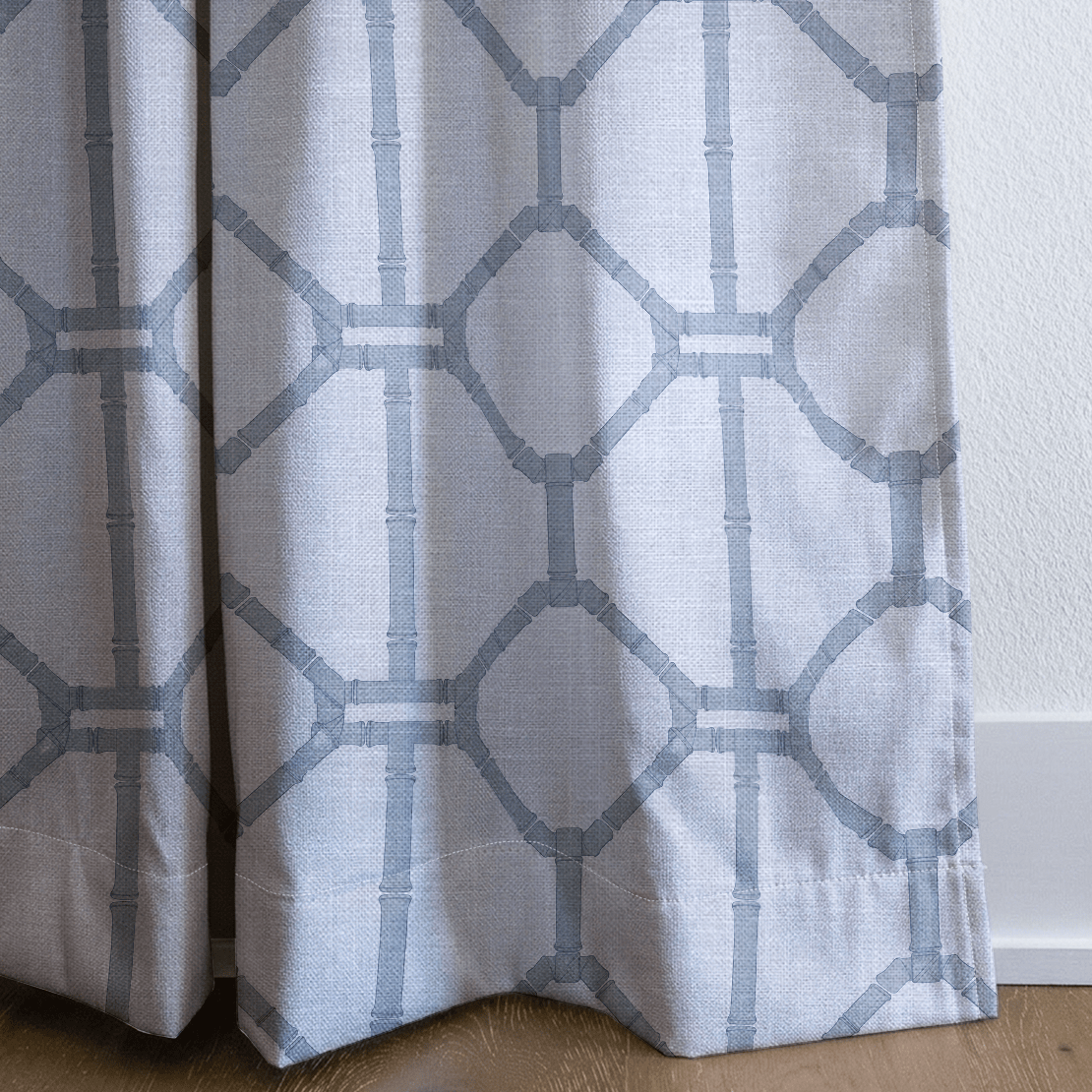 Palm Promenade Coastal Blue Bamboo Trellis - Drapery - Lemon Park