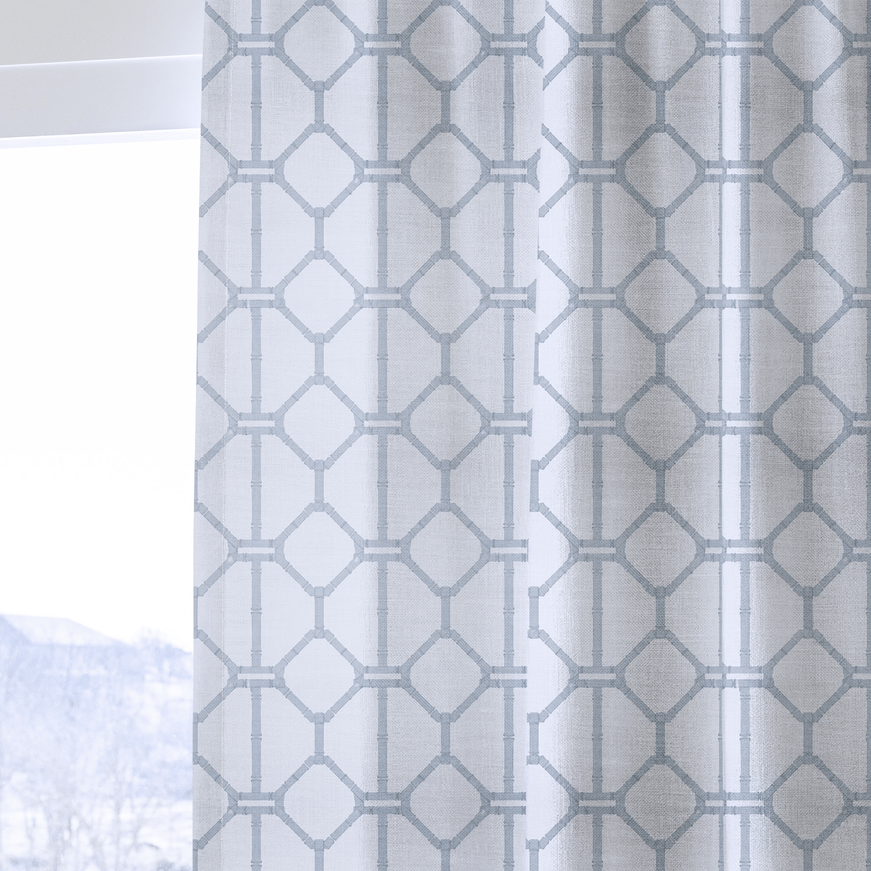 Palm Promenade Coastal Blue Bamboo Trellis - Drapery - Lemon Park