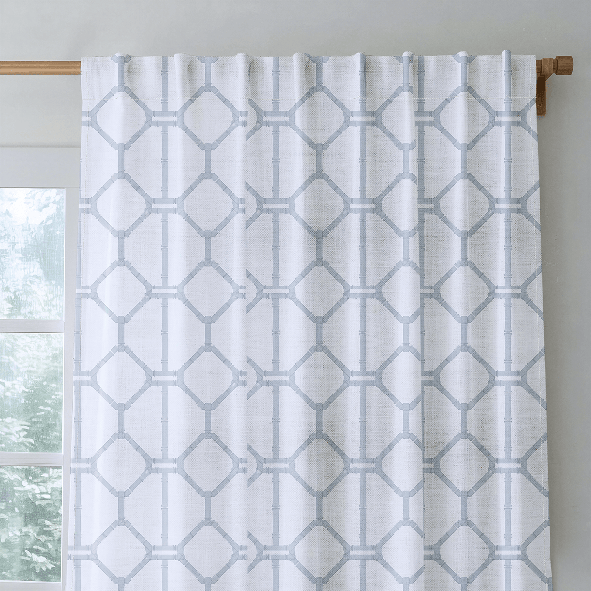 Palm Promenade Coastal Blue Bamboo Trellis - Drapery - Lemon Park