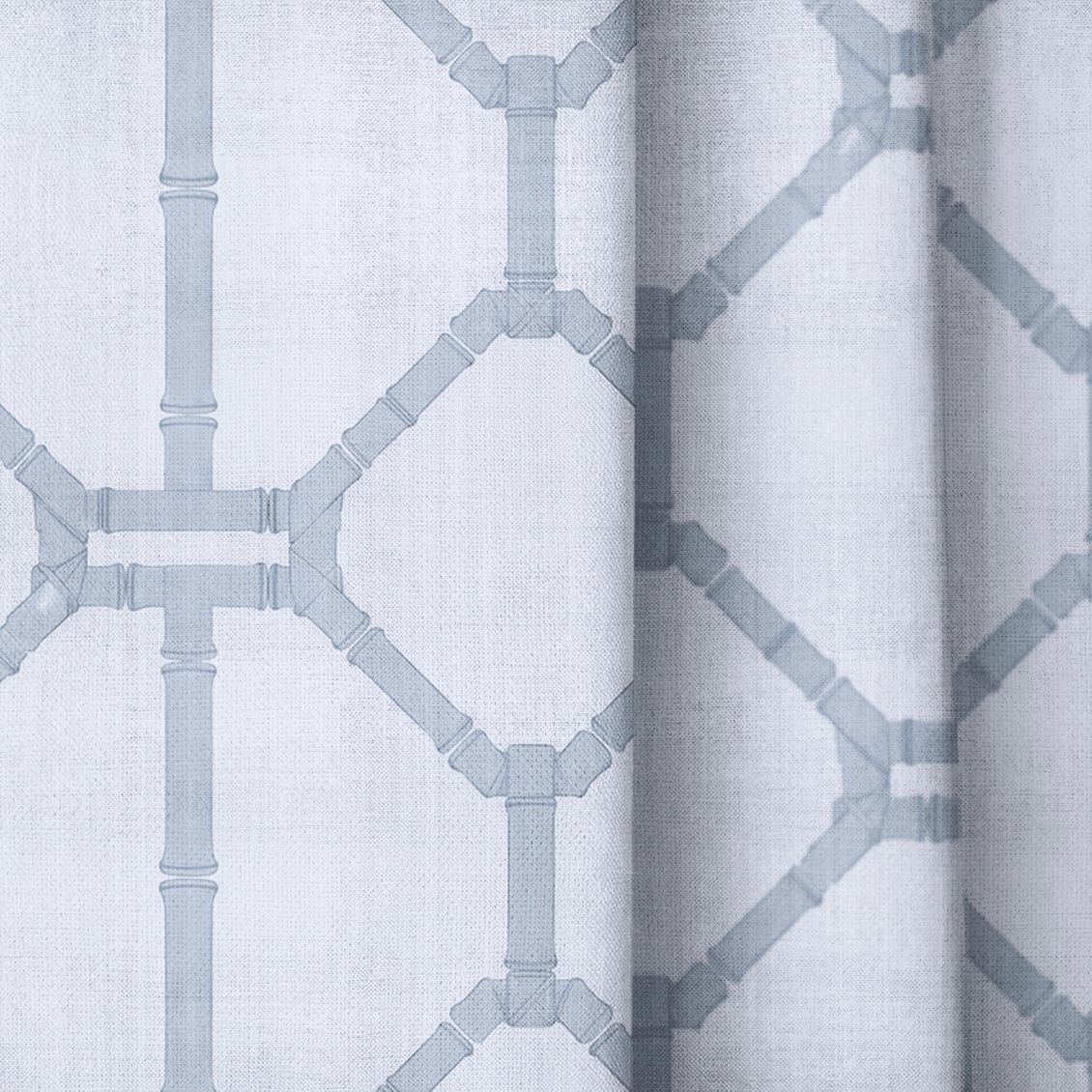 Palm Promenade Coastal Blue Bamboo Trellis - Drapery - Lemon Park