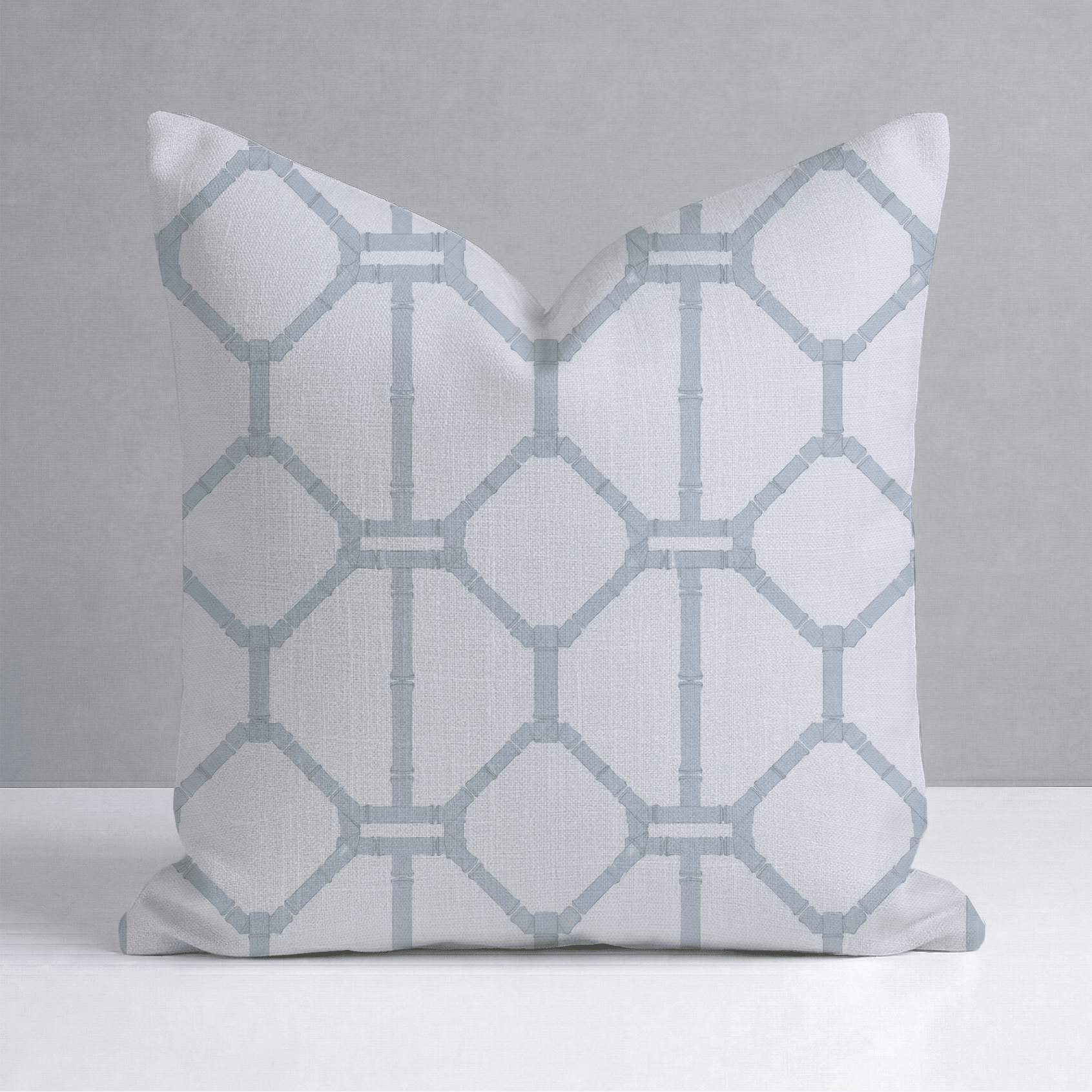 Palm Promenade Coastal Blue Bamboo Trellis Throw Pillow - Lemon Park