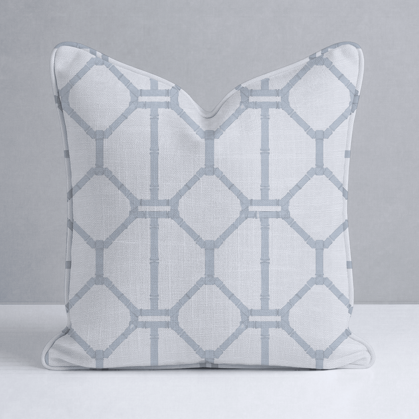 Palm Promenade Coastal Blue Bamboo Trellis Throw Pillow - Lemon Park