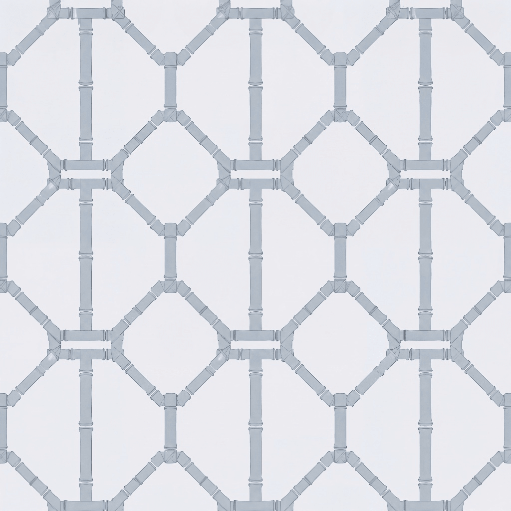 Palm Promenade Coastal Blue Bamboo Trellis Wallpaper - Lemon Park