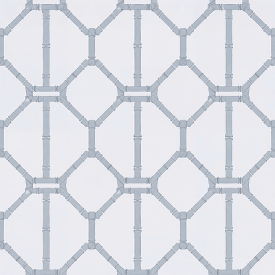 Palm Promenade Coastal Blue Bamboo Trellis Wallpaper - Lemon Park