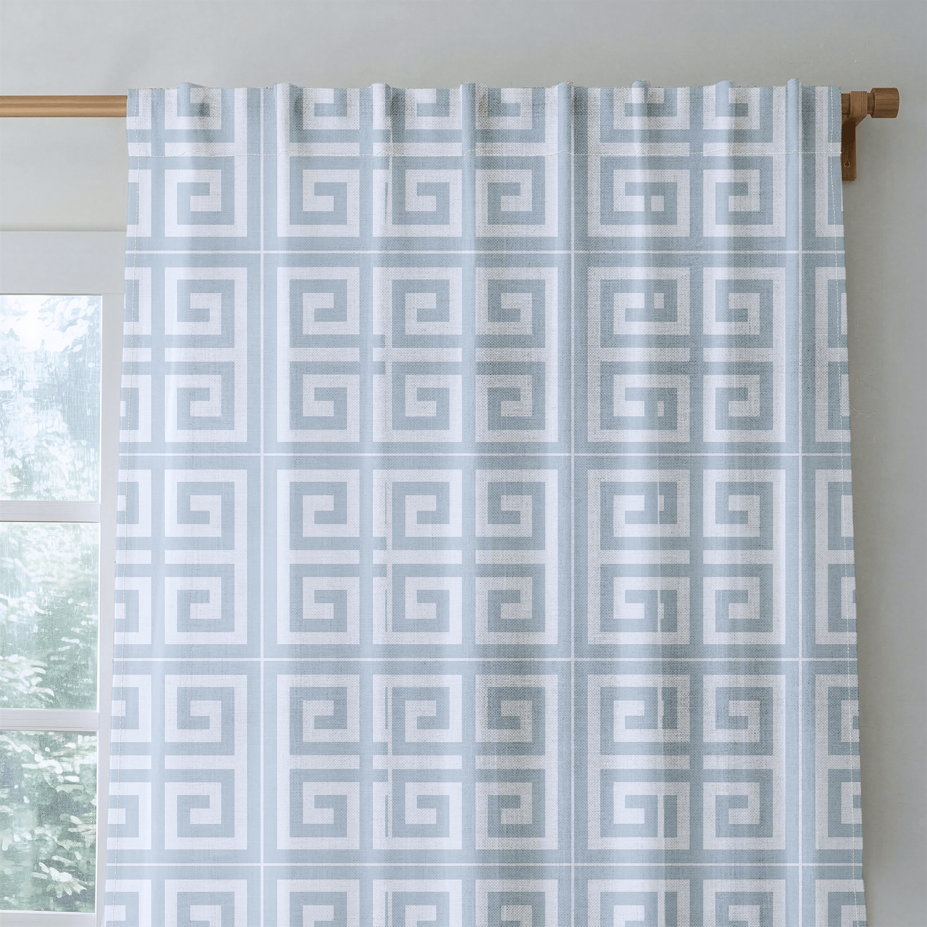 Palm Promenade Coastal Blue Greek Key - Drapery - Lemon Park