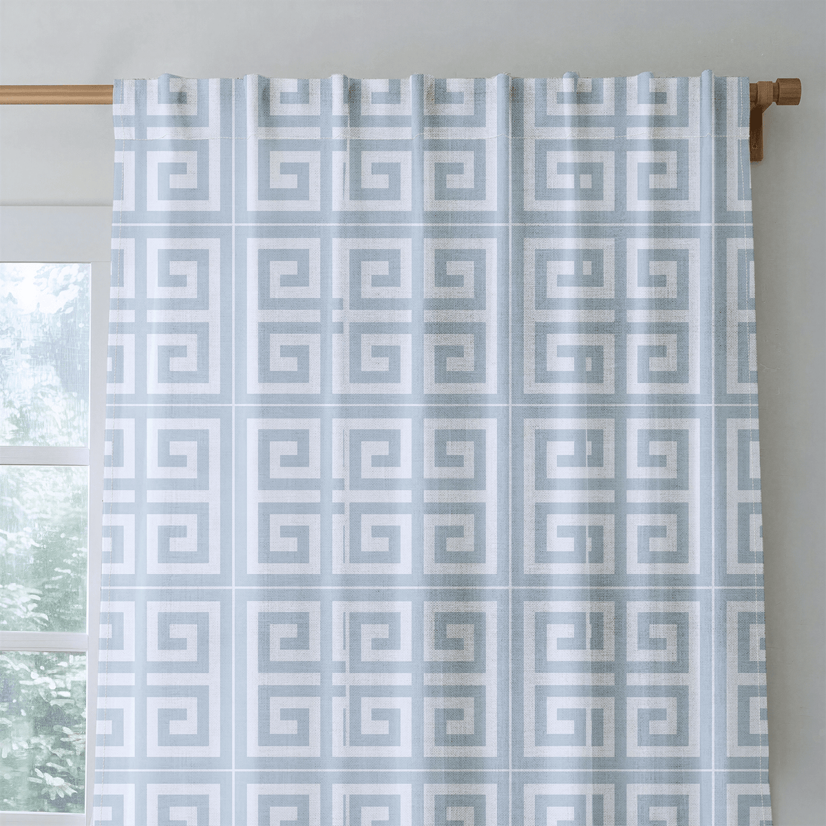 Palm Promenade Coastal Blue Greek Key - Drapery - Lemon Park