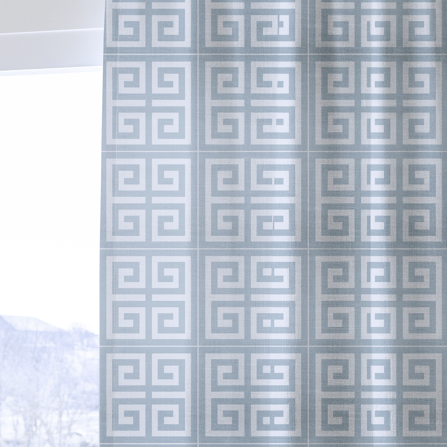 Palm Promenade Coastal Blue Greek Key - Drapery - Lemon Park