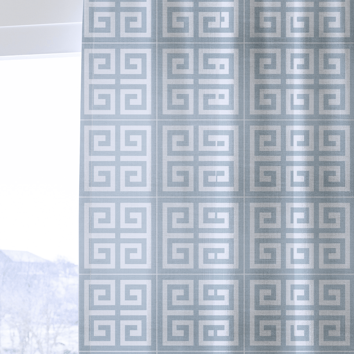 Palm Promenade Coastal Blue Greek Key - Drapery - Lemon Park