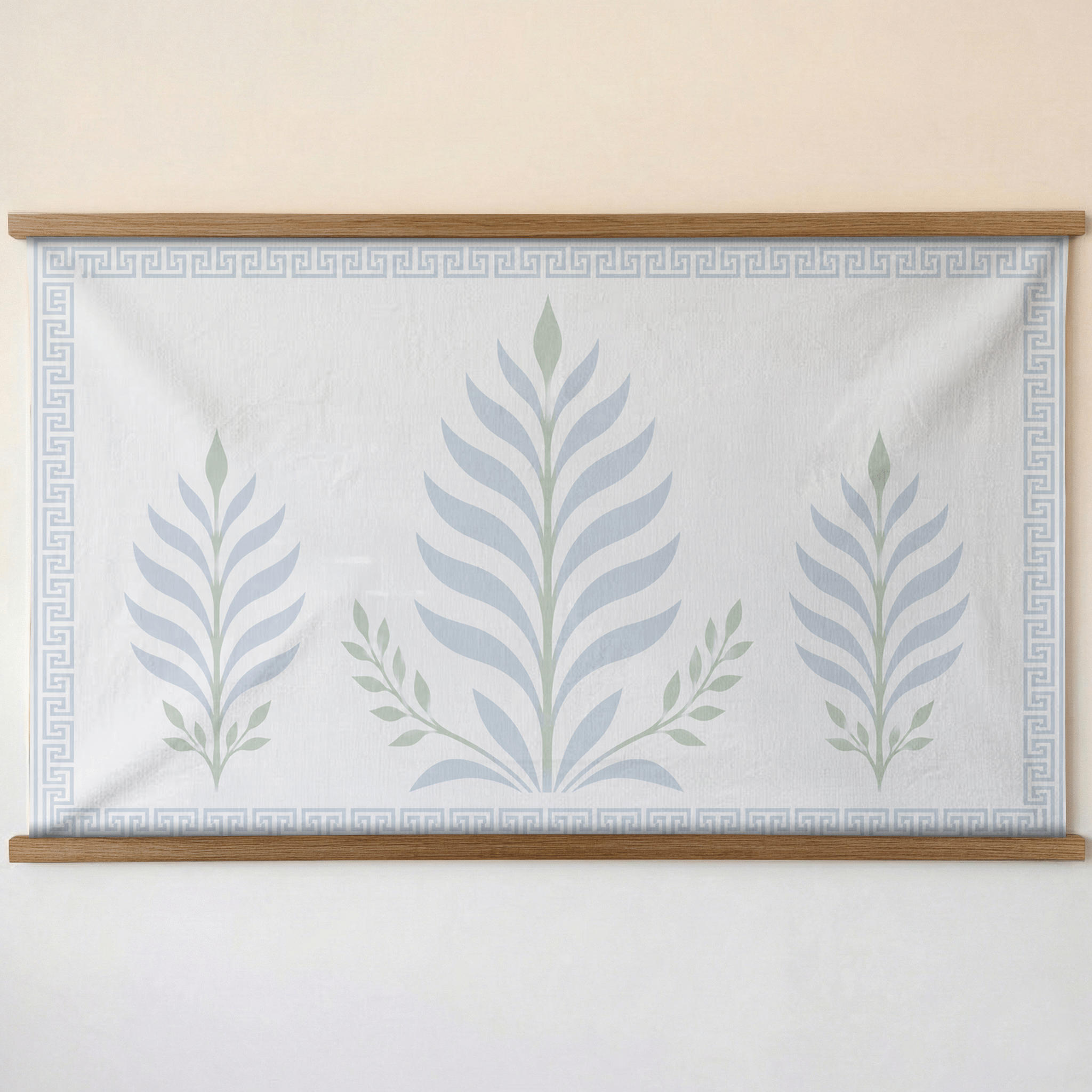 Palm Promenade Coastal Blue Greek Key - Tapestry - Lemon Park