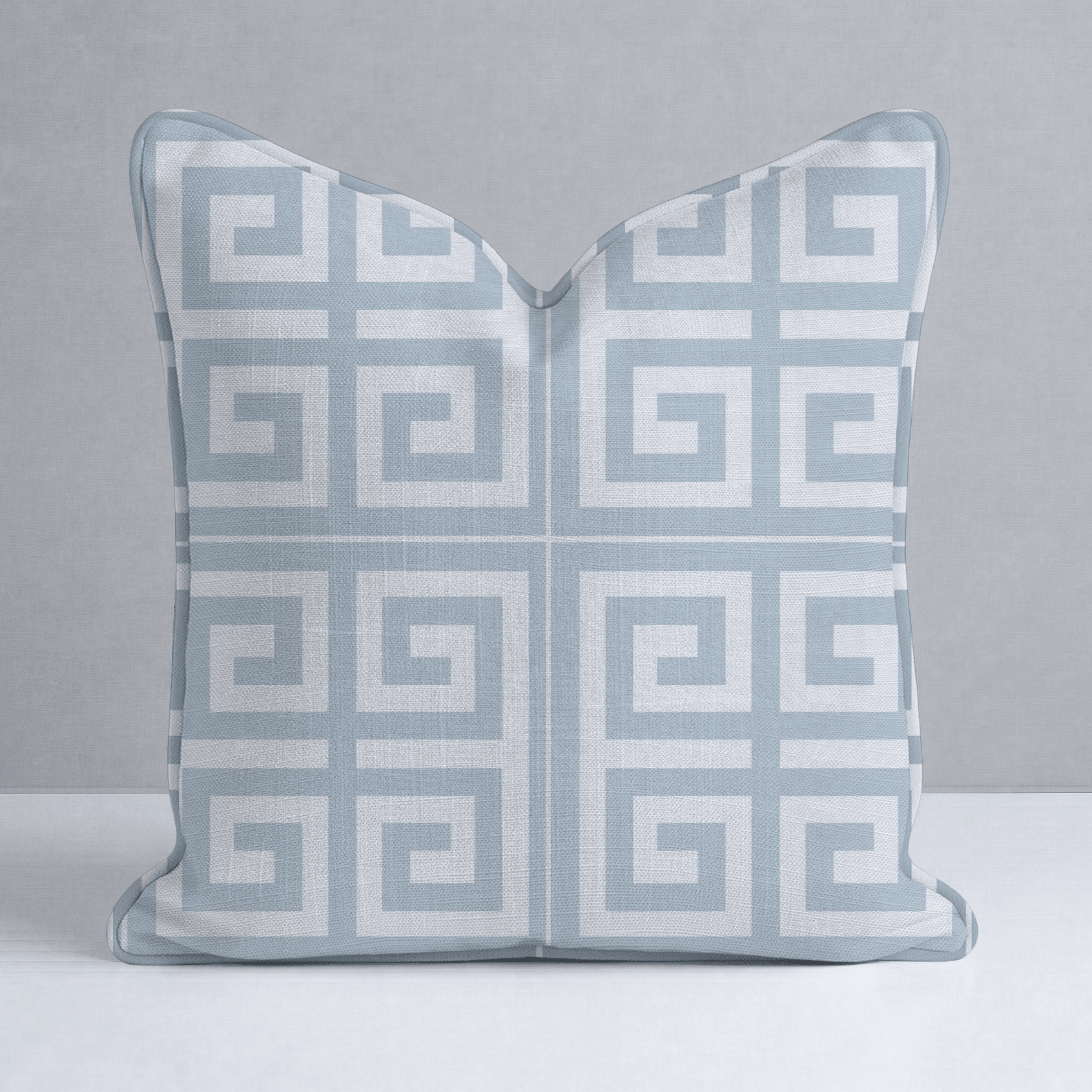 Palm Promenade Coastal Blue Greek Key Throw Pillow - Lemon Park