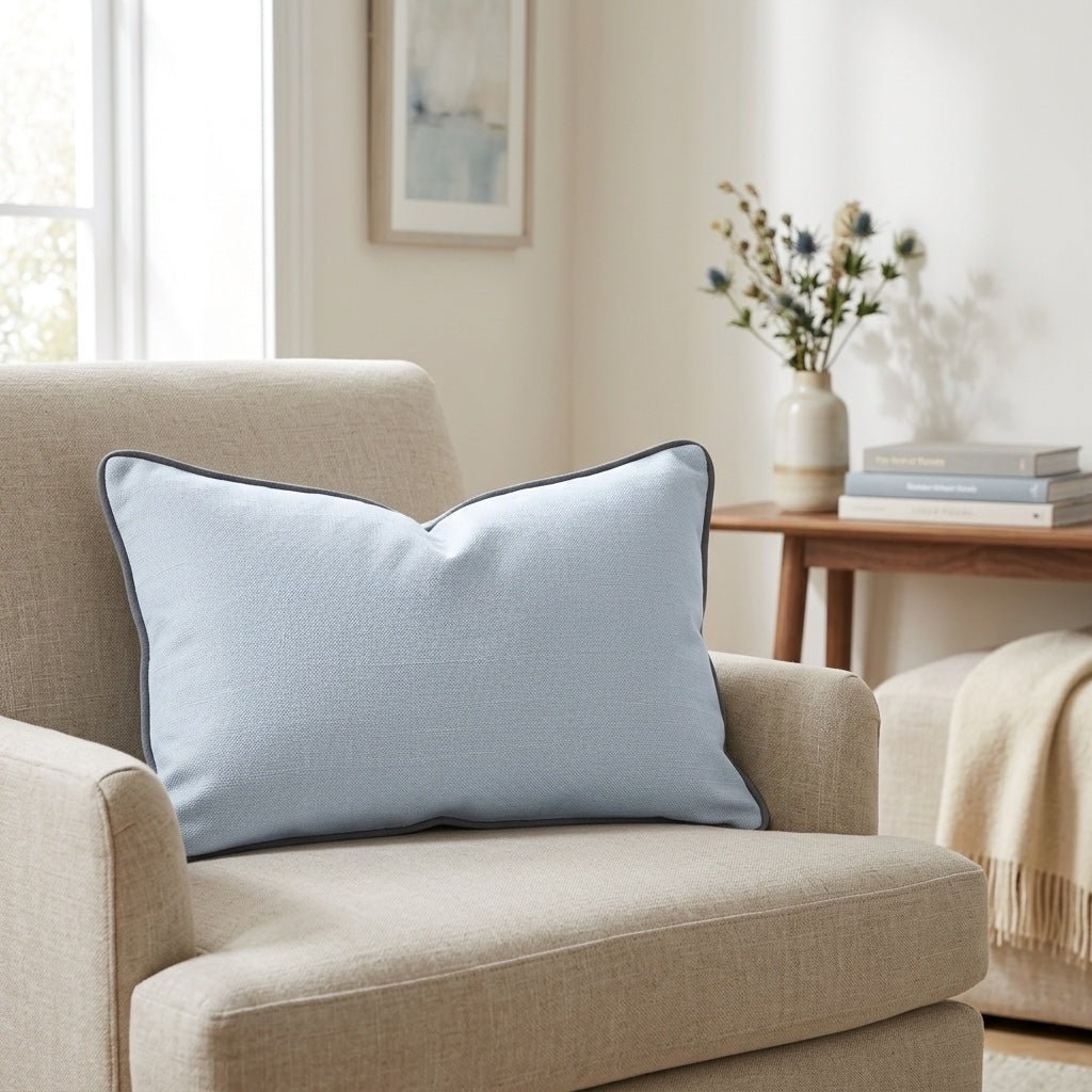 Palm Promenade Coastal Blue Throw Pillow - Lemon Park