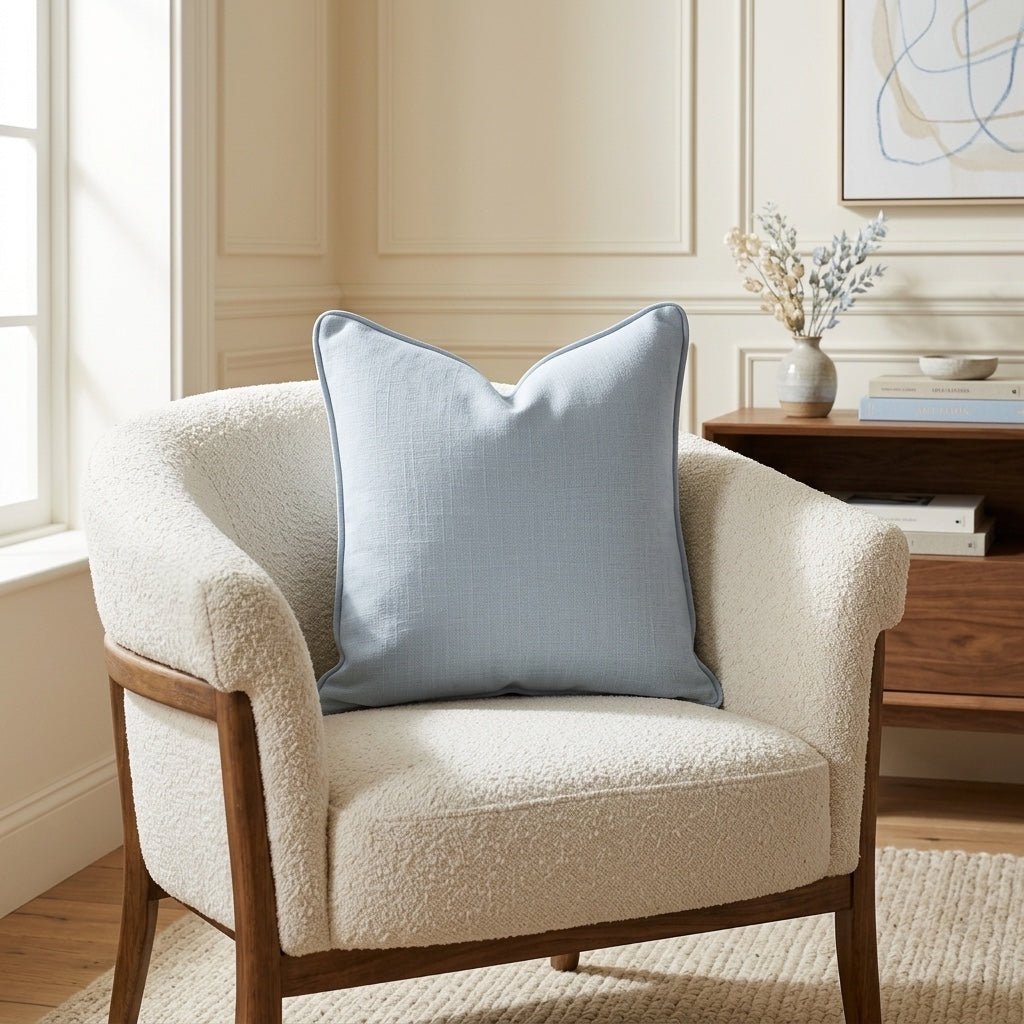 Palm Promenade Coastal Blue Throw Pillow - Lemon Park