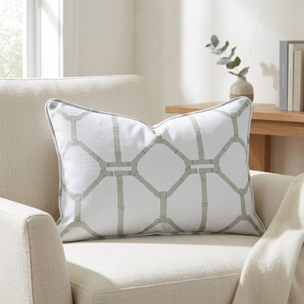 Palm Promenade Cool Mint Bamboo Trellis Throw Pillow - Lemon Park